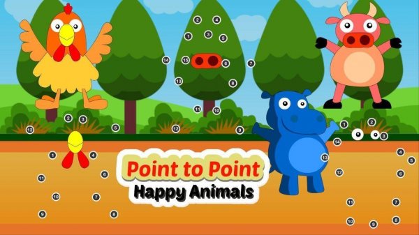 Point to Point Happy Animals: Kids Drawing & Numbers Game